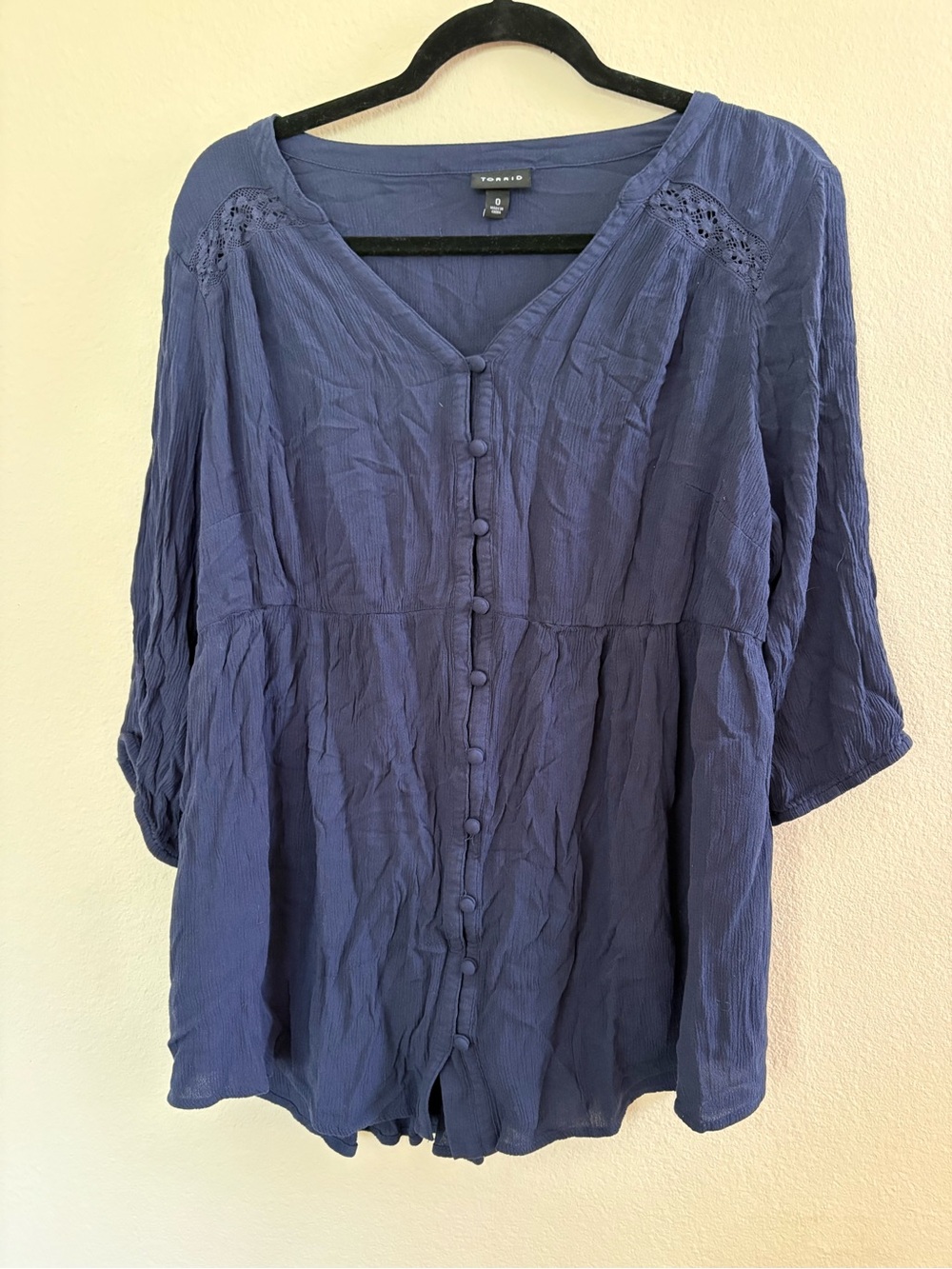 torrid navy button-front peasant blouse